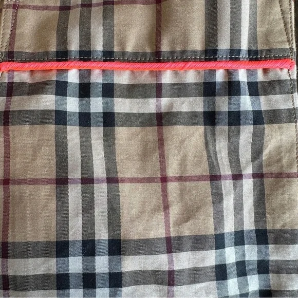 Burberry Tan Plaid Button-Up Shirt with Pink Trim Detail - Picture 12 of 13